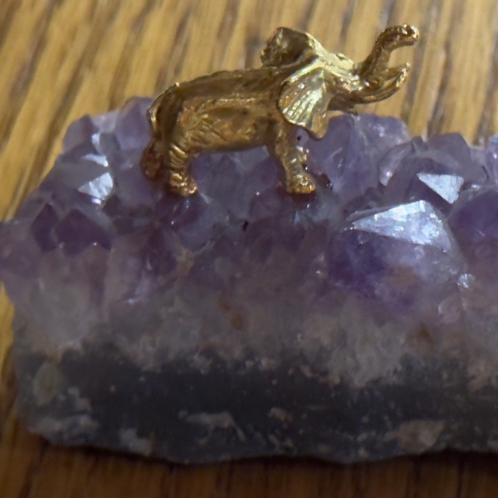 Gold Elephant on Amethyst Crystal